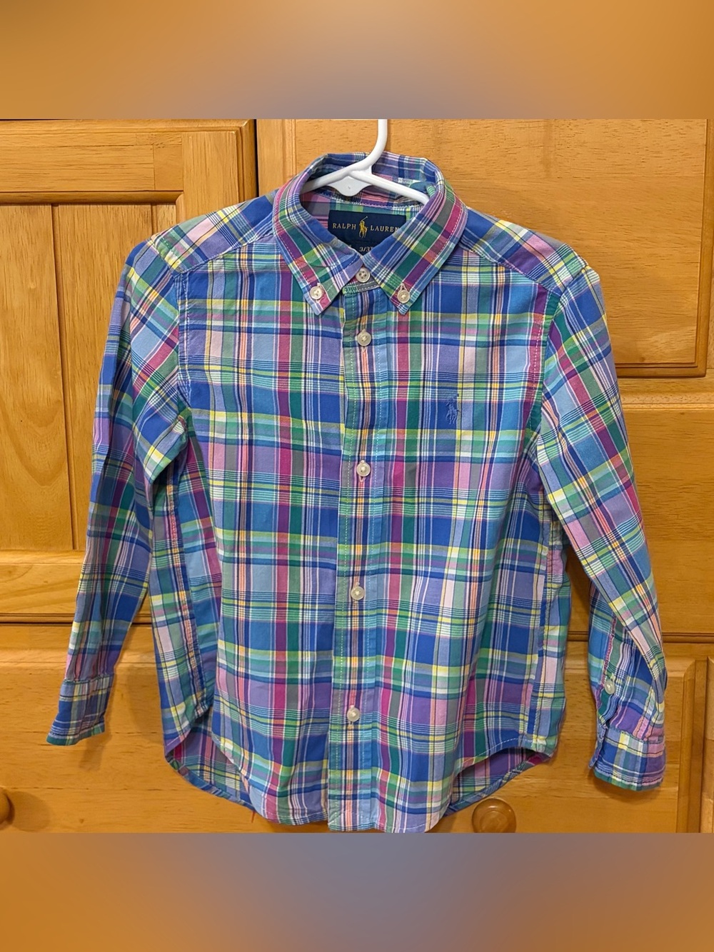 Ralph Lauren Boy’s Colorful Pink & Blue Plaid Long-Sleeve Button Down Size 3/3T